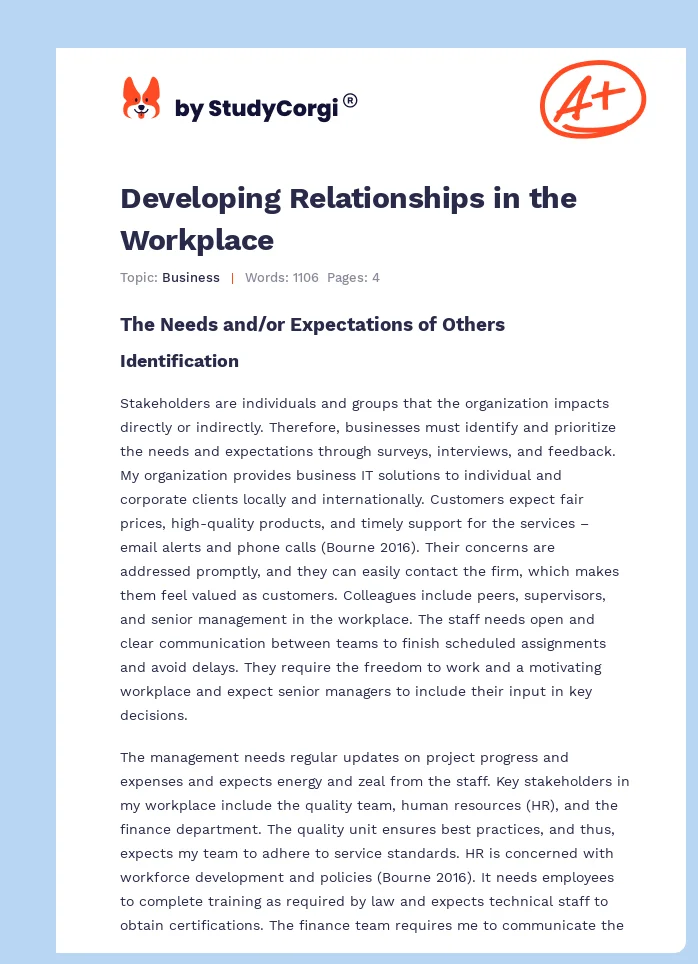 Developing Relationships in the Workplace. Page 1