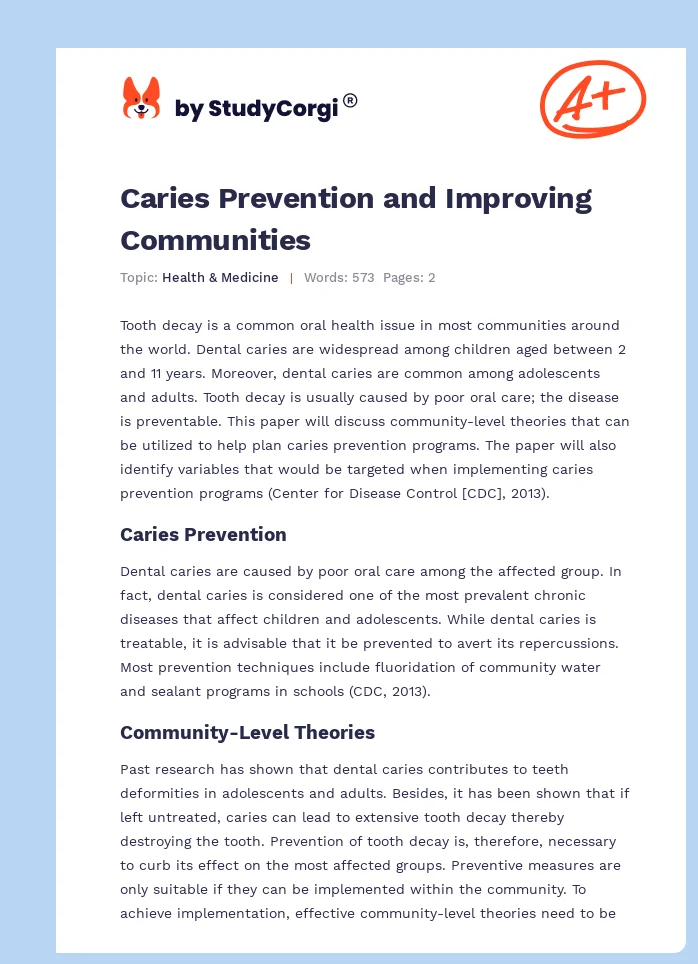 Caries Prevention and Improving Communities. Page 1