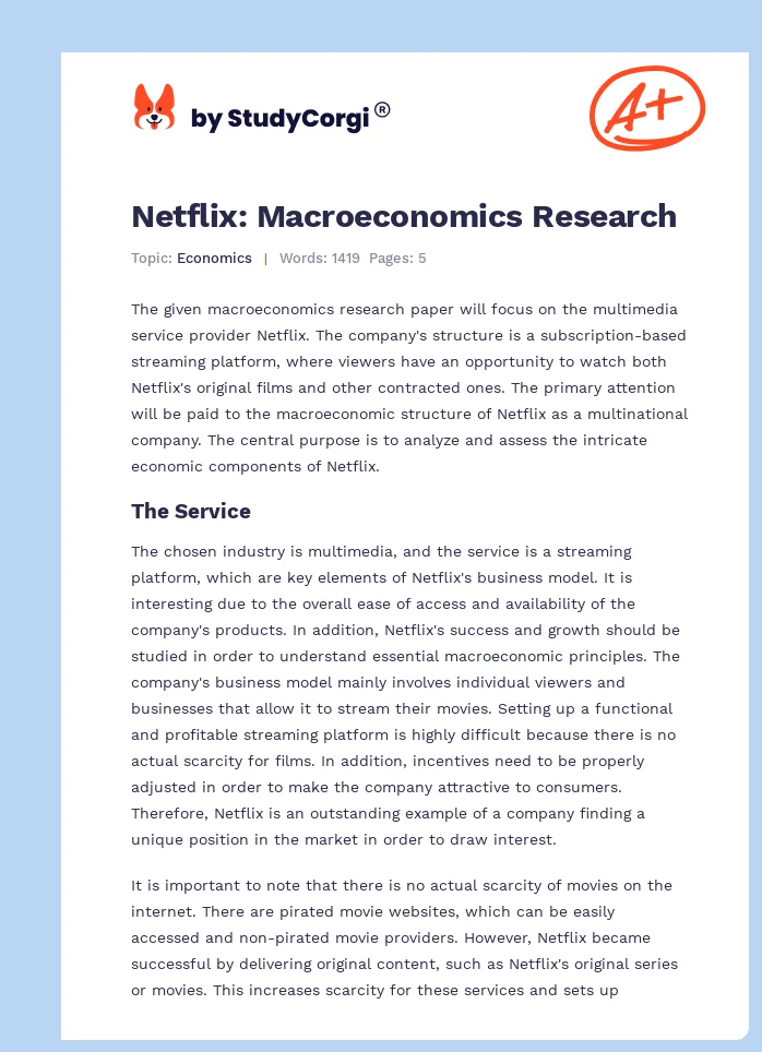 Netflix: Macroeconomics Research. Page 1