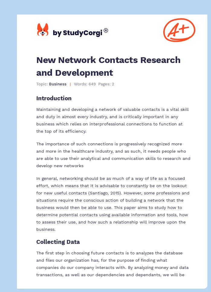 New Network Contacts Research and Development. Page 1