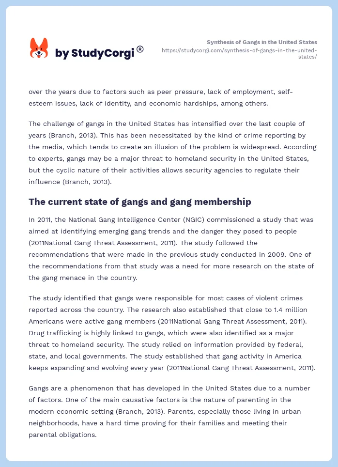 Synthesis of Gangs in the United States. Page 2