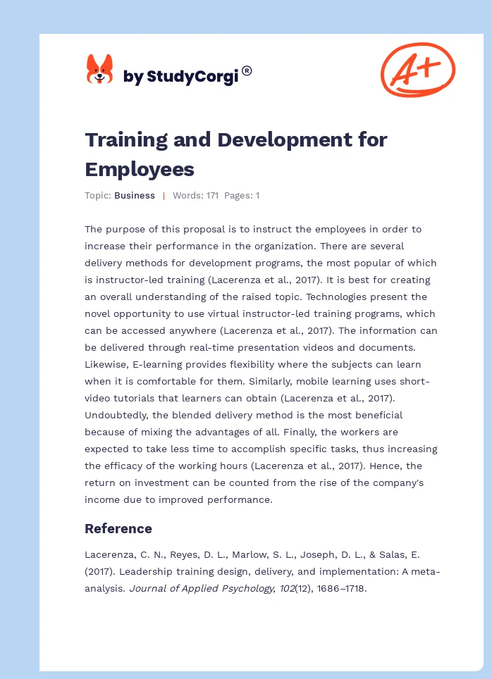 Training and Development for Employees. Page 1