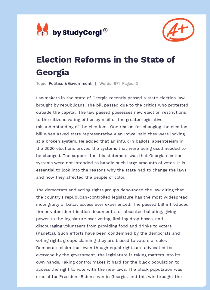 Election Reforms in the State of Georgia. Page 1
