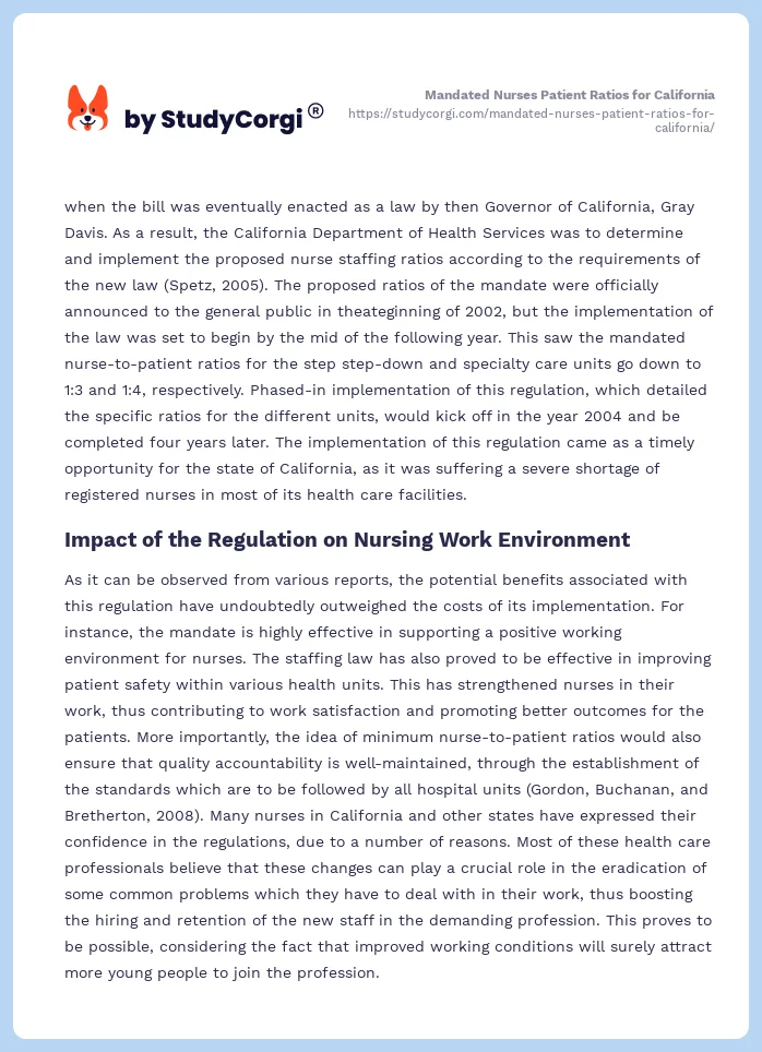 Mandated Nurses Patient Ratios for California. Page 2