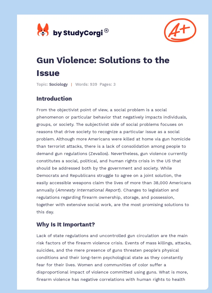 Gun Violence: Solutions to the Issue. Page 1