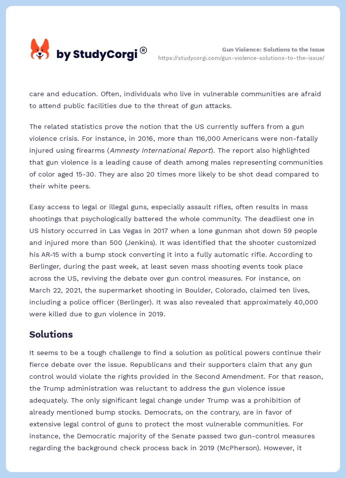 Gun Violence: Solutions to the Issue. Page 2