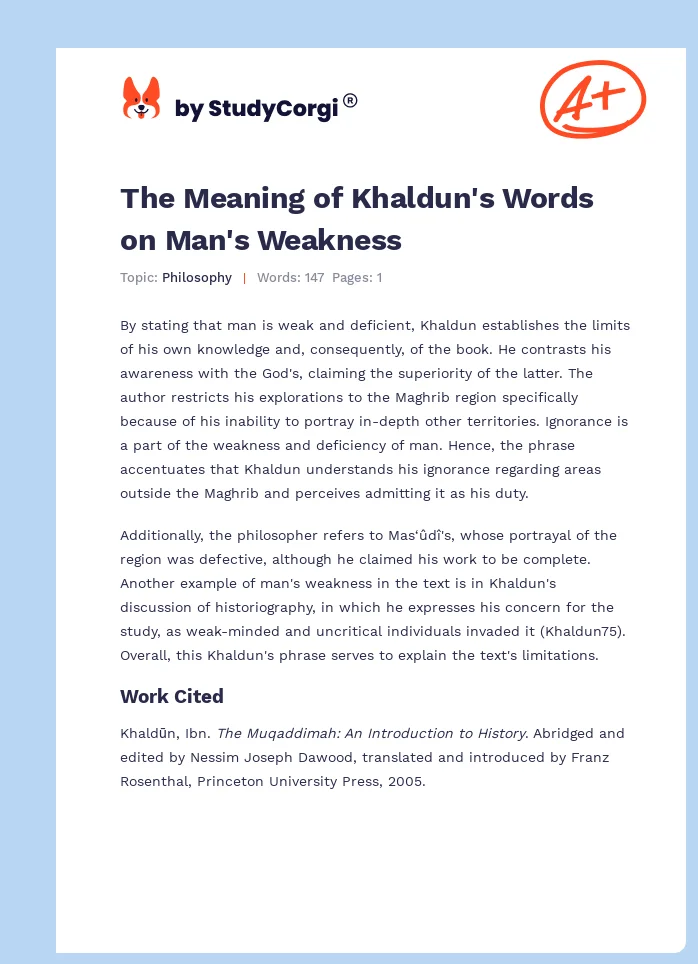 The Meaning of Khaldun's Words on Man's Weakness. Page 1