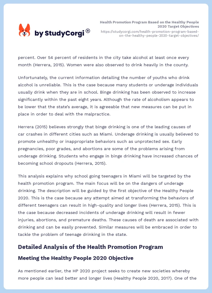 Health Promotion Program Based on the Healthy People 2020 Target Objectives. Page 2
