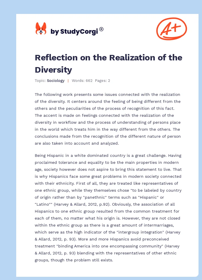 Reflection on the Realization of the Diversity. Page 1