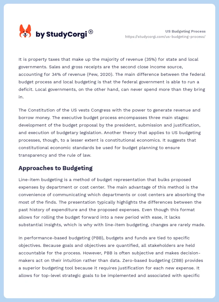 US Budgeting Process. Page 2