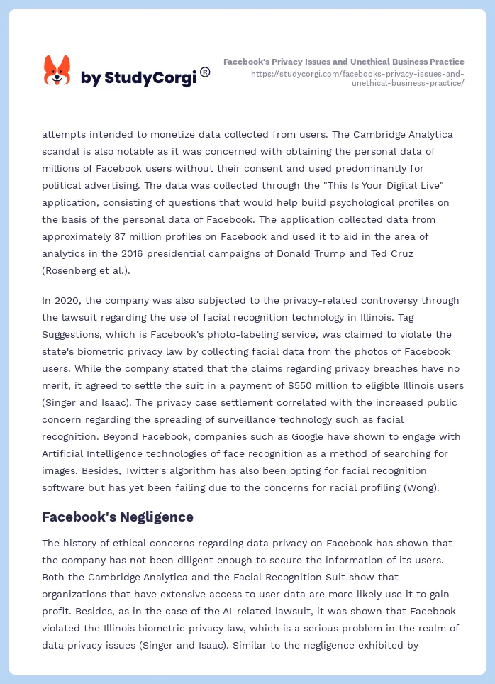 Facebook's Privacy Issues and Unethical Business Practice. Page 2