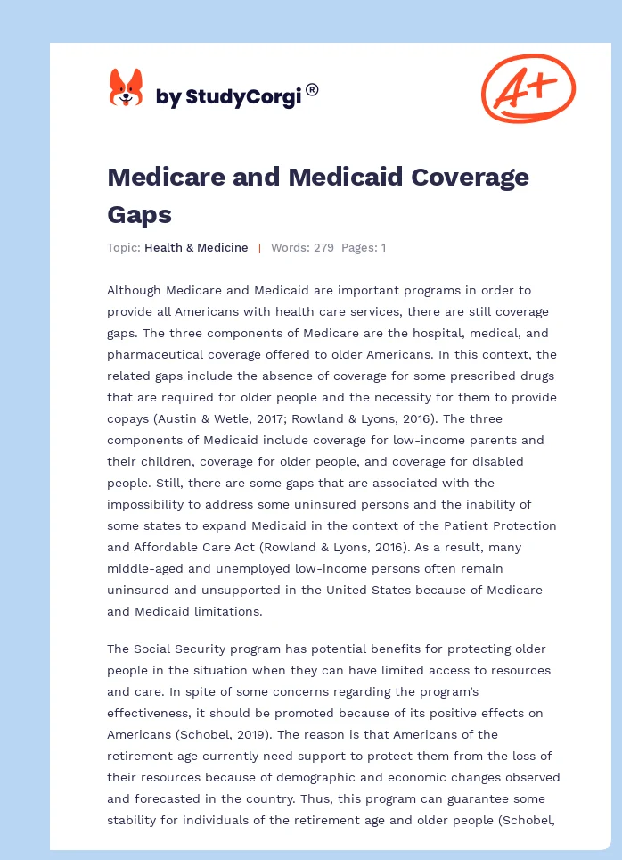 Medicare and Medicaid Coverage Gaps. Page 1