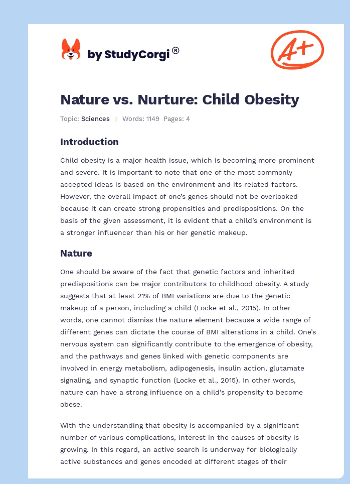 Nature vs. Nurture: Child Obesity. Page 1