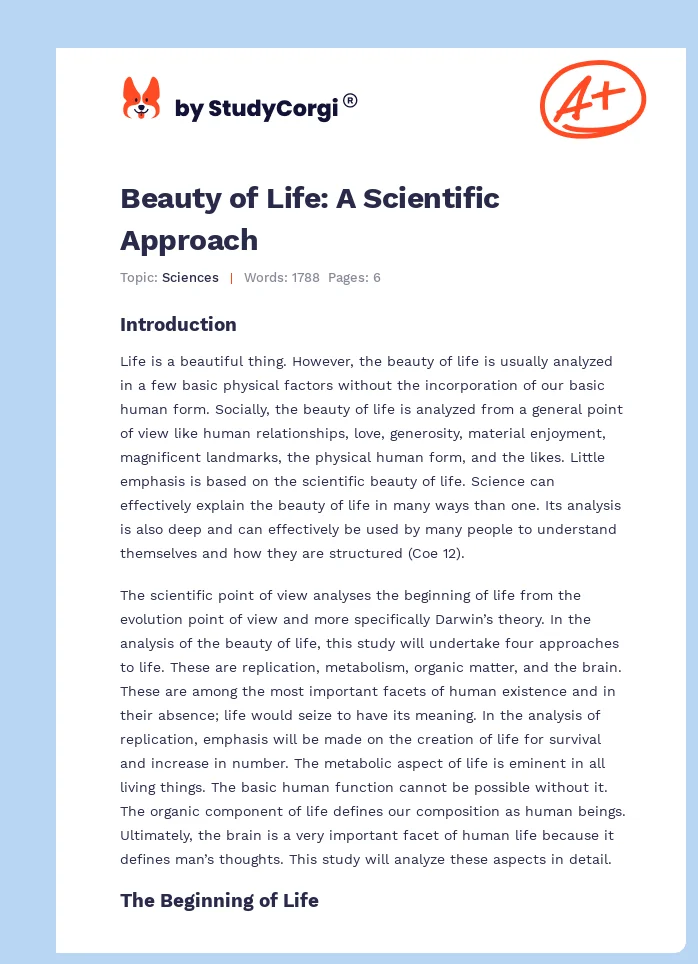 Beauty of Life: A Scientific Approach. Page 1
