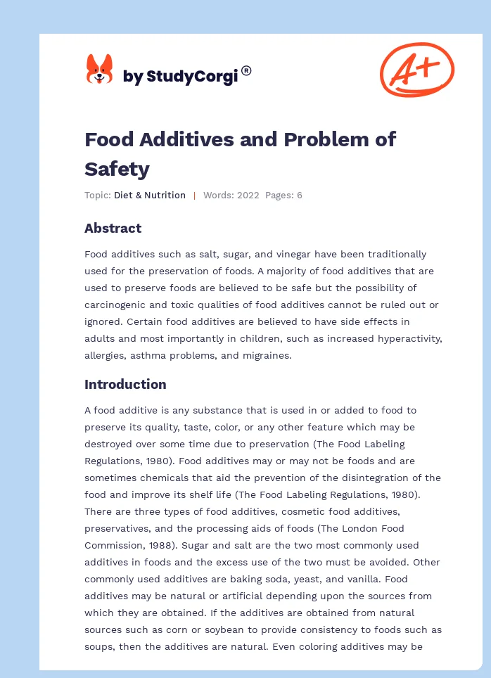 Food Additives and Problem of Safety. Page 1