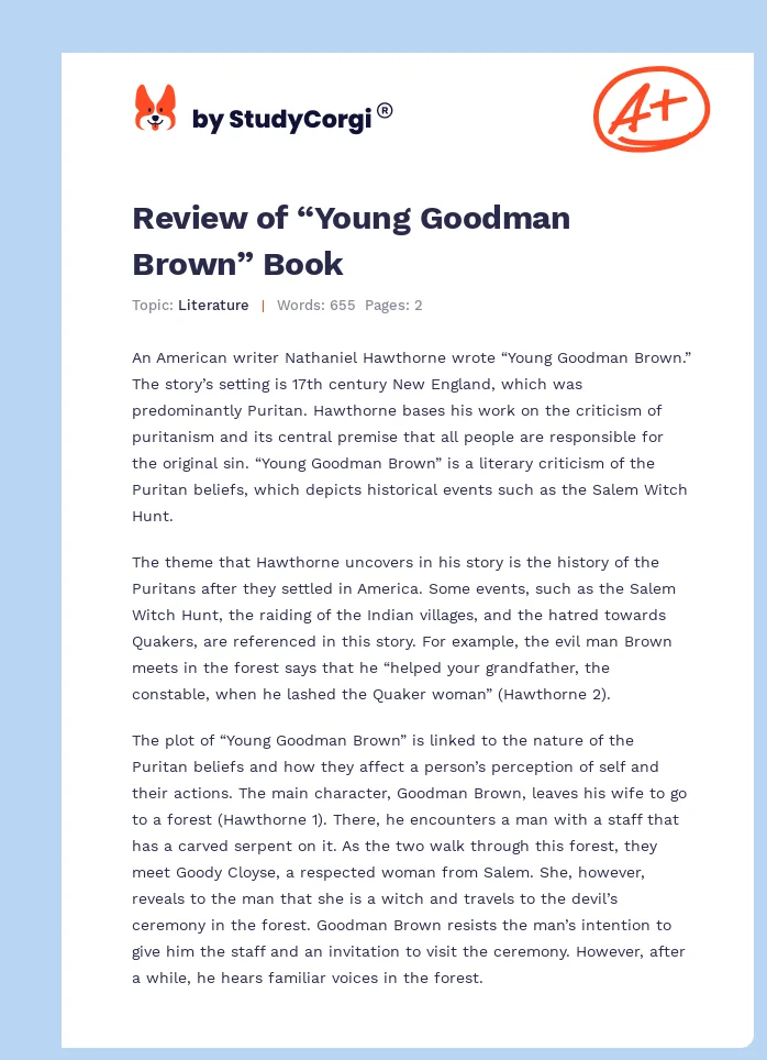 Review of “Young Goodman Brown” Book. Page 1