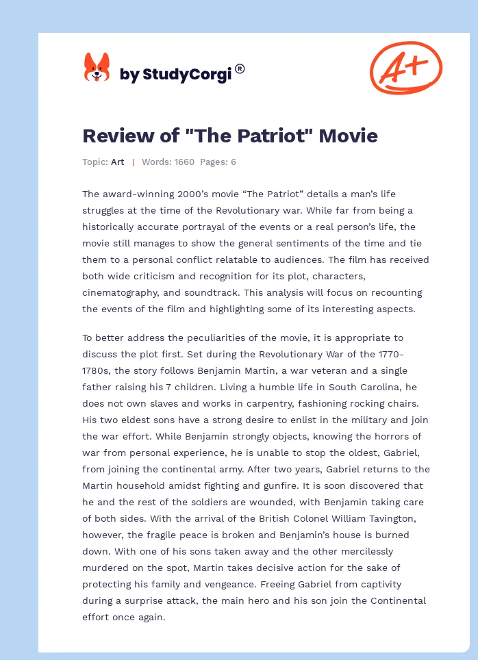 Review of "The Patriot" Movie. Page 1
