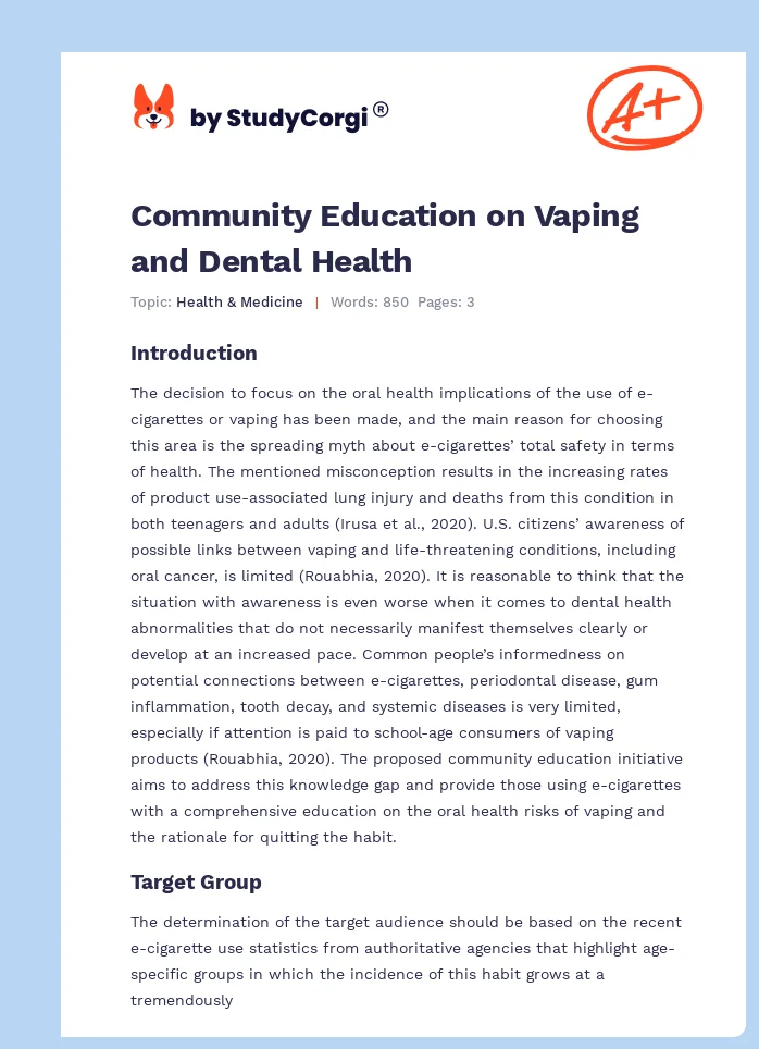 Community Education on Vaping and Dental Health. Page 1