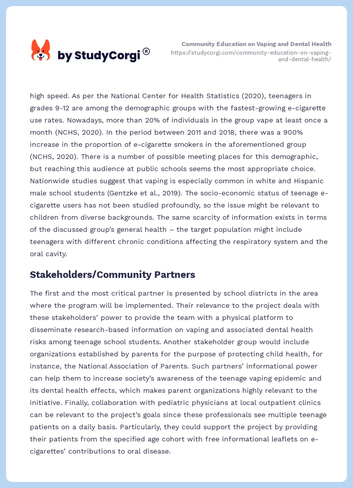 Community Education on Vaping and Dental Health. Page 2