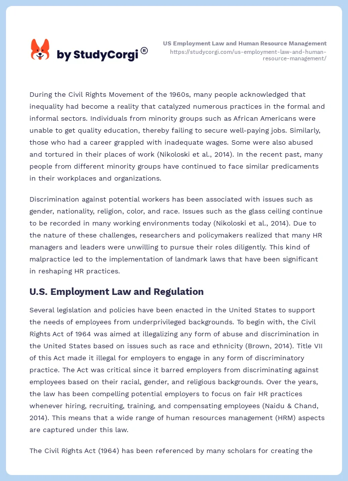 US Employment Law and Human Resource Management. Page 2