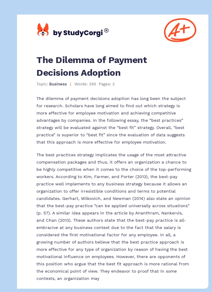 The Dilemma of Payment Decisions Adoption. Page 1