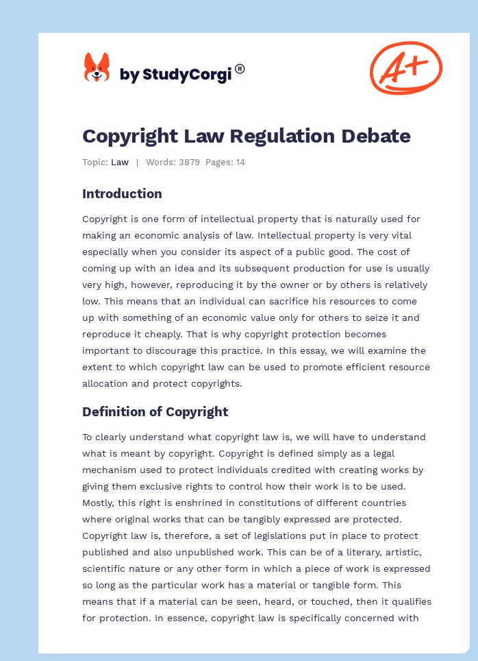 Copyright Law Regulation Debate. Page 1