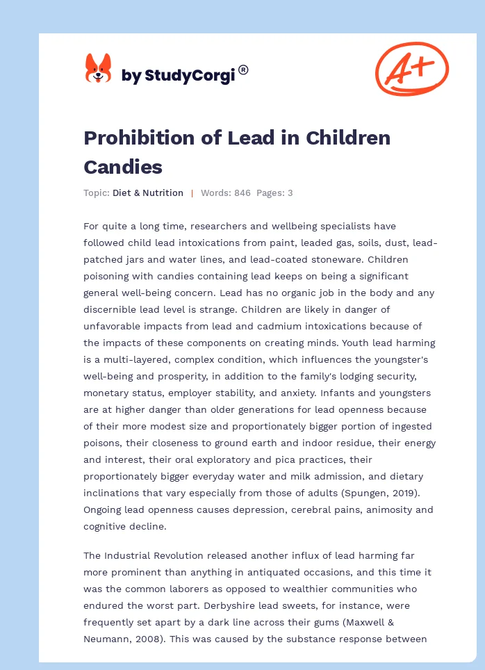 Prohibition of Lead in Children Candies. Page 1