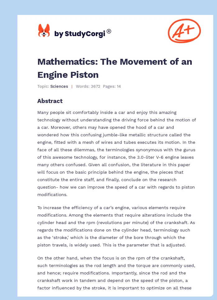 Mathematics: The Movement of an Engine Piston. Page 1