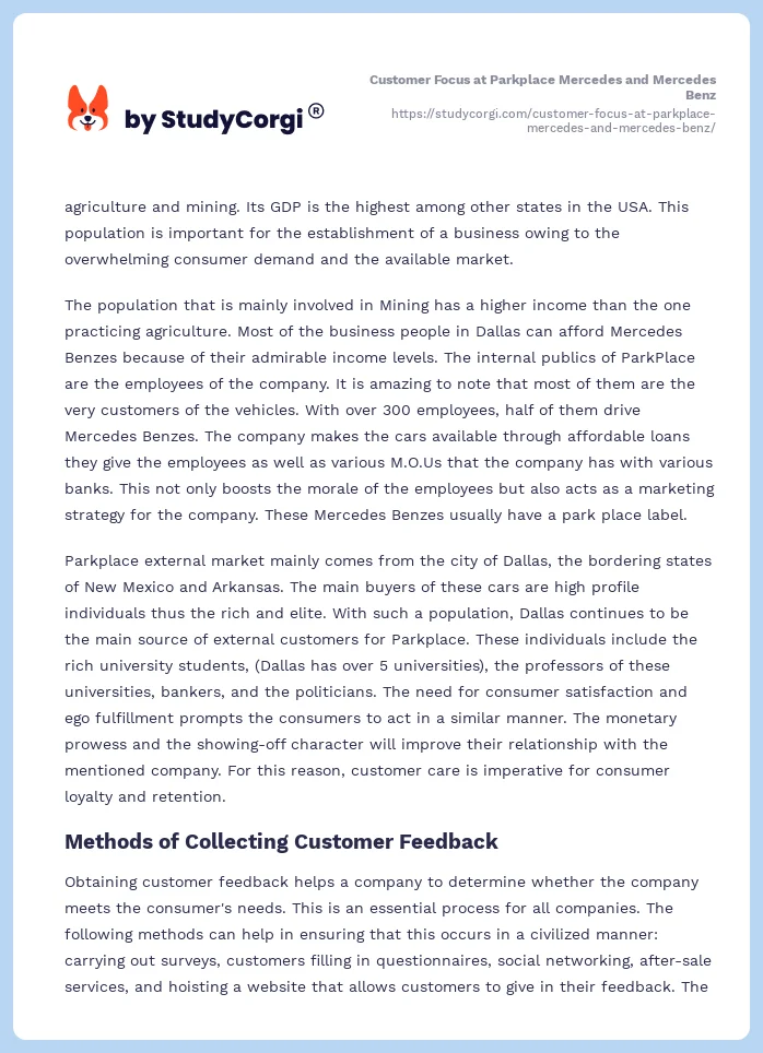 Customer Focus at Parkplace Mercedes and Mercedes Benz. Page 2