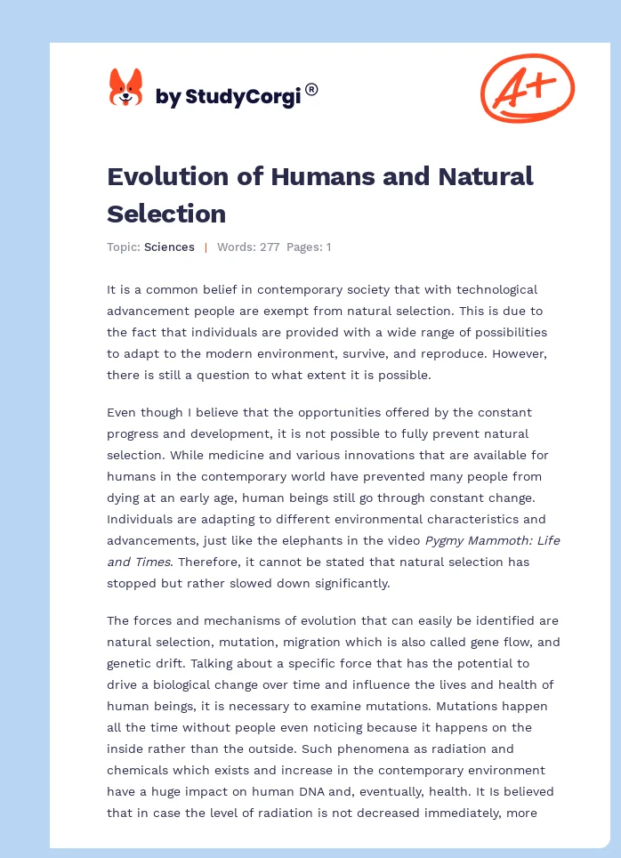 Evolution of Humans and Natural Selection. Page 1