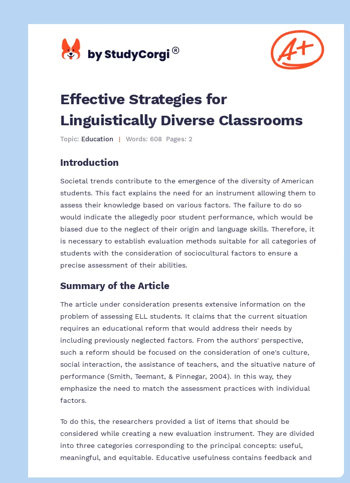 Effective Strategies for Linguistically Diverse Classrooms. Page 1