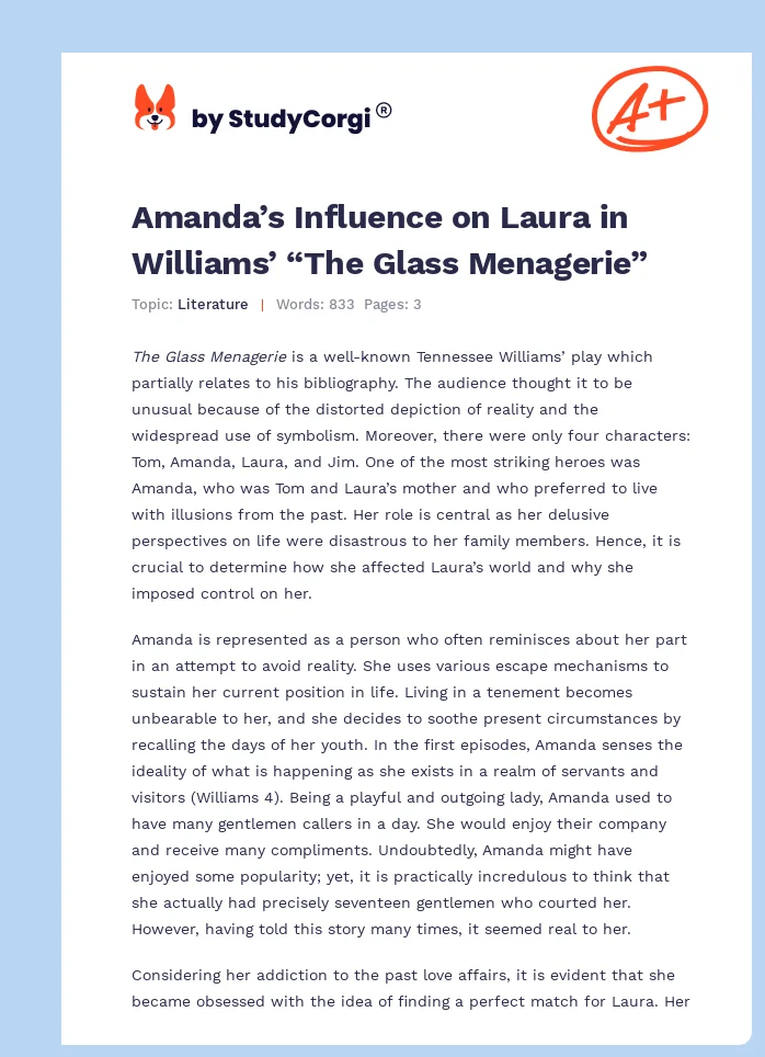 Amanda’s Influence on Laura in Williams’ “The Glass Menagerie”. Page 1