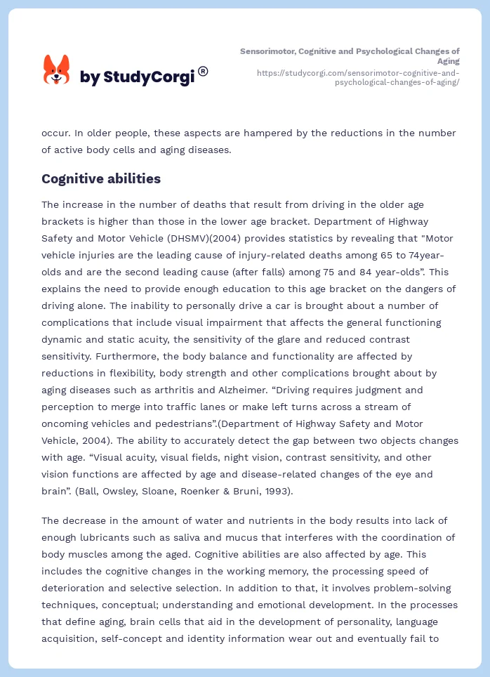 Sensorimotor, Cognitive and Psychological Changes of Aging. Page 2