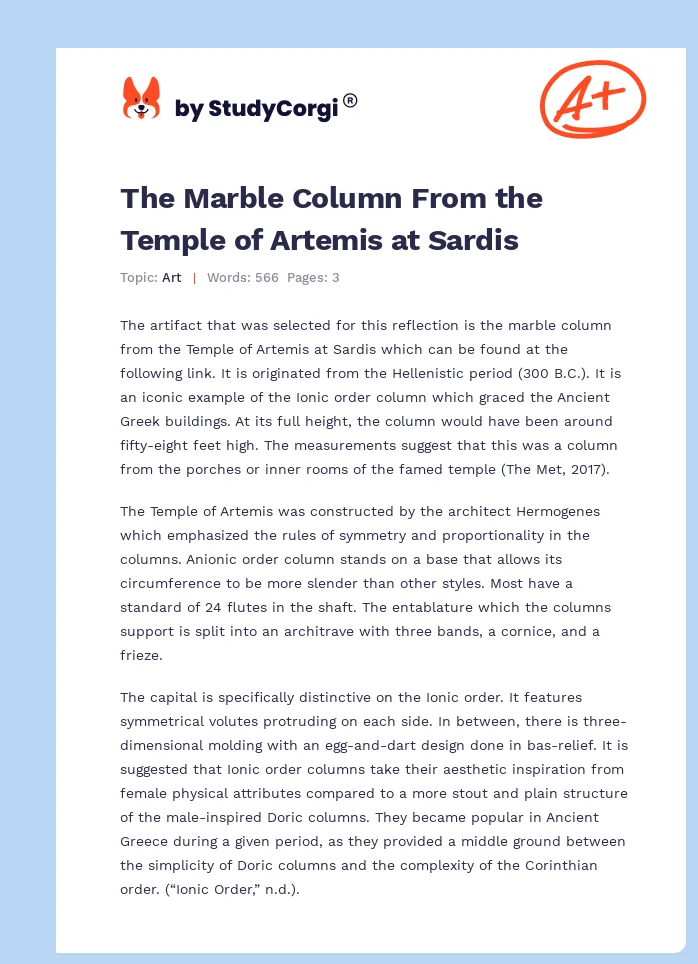 The Marble Column From the Temple of Artemis at Sardis. Page 1