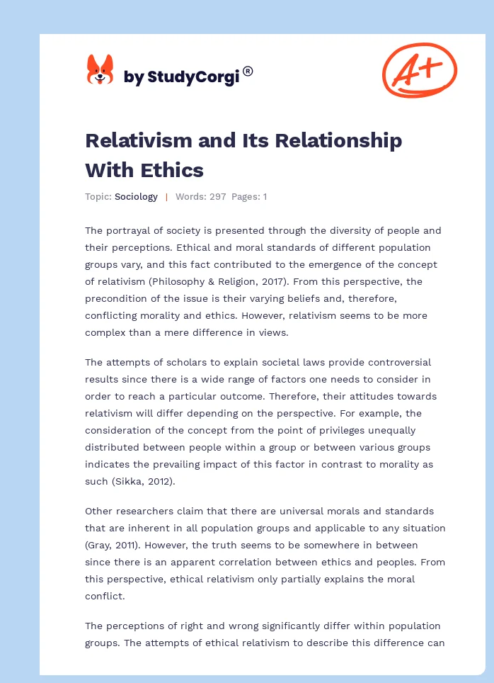 Relativism and Its Relationship With Ethics. Page 1