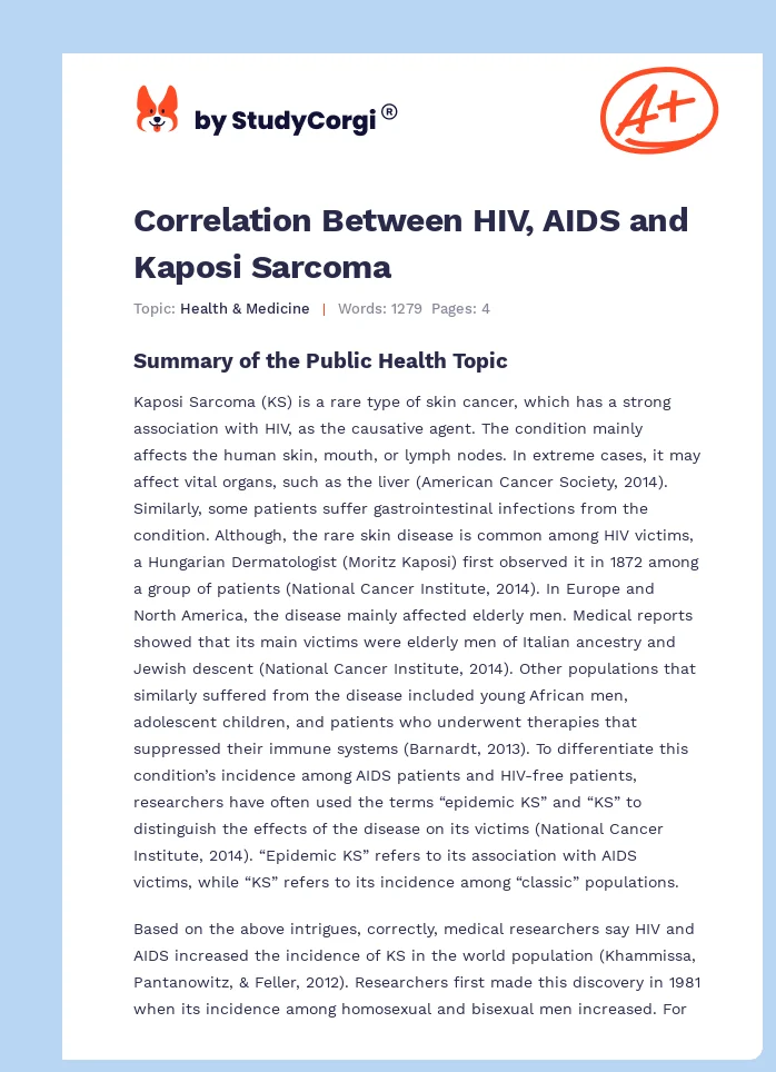 Correlation Between HIV, AIDS and Kaposi Sarcoma. Page 1