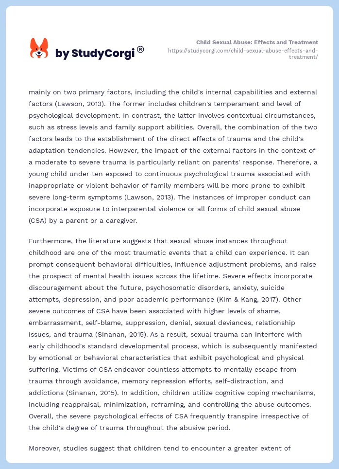 Child Sexual Abuse: Effects and Treatment. Page 2