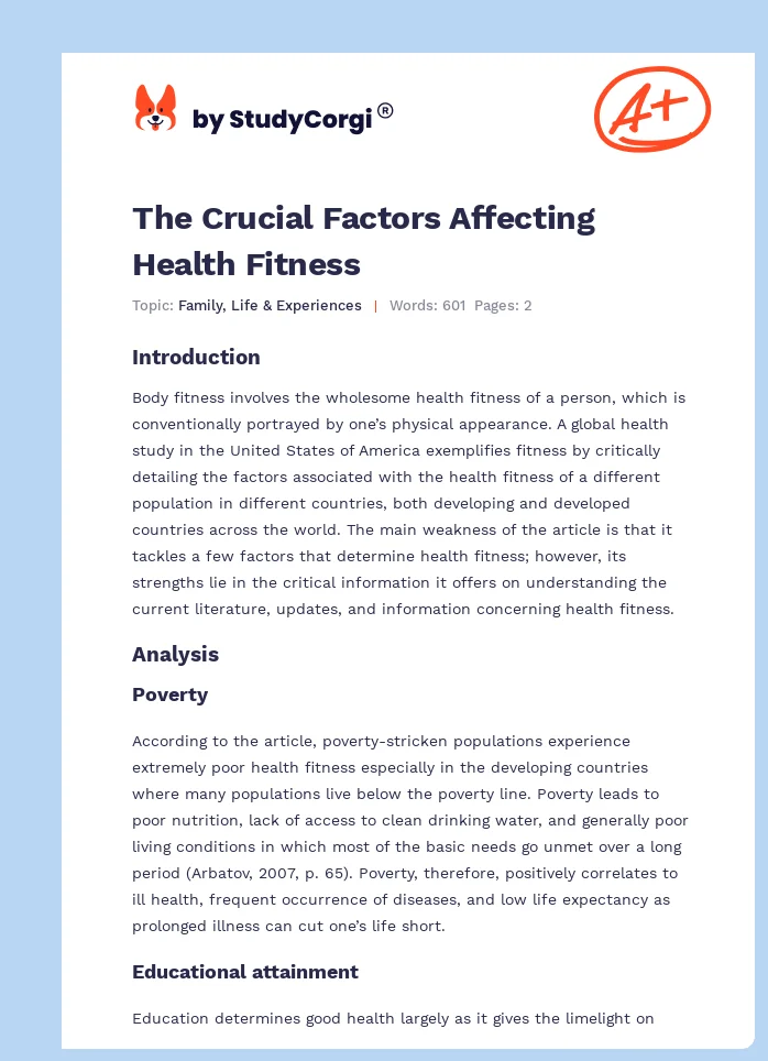 The Crucial Factors Affecting Health Fitness. Page 1