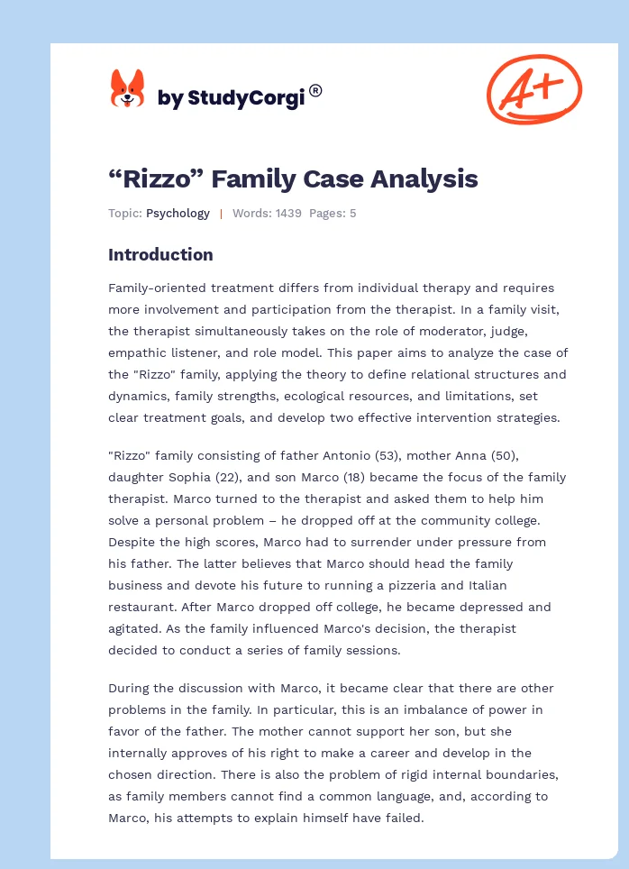 “Rizzo” Family Case Analysis. Page 1