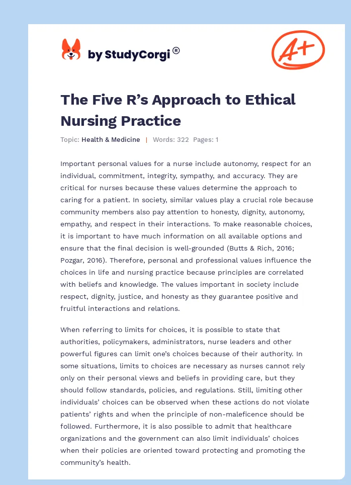The Five R’s Approach to Ethical Nursing Practice. Page 1