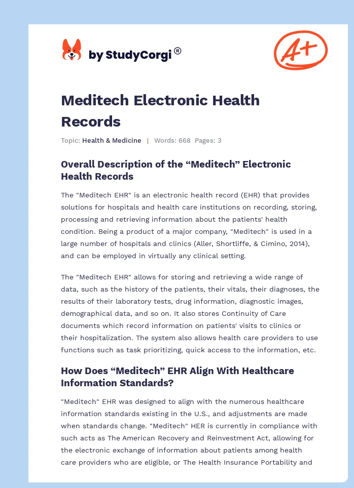 Meditech Electronic Health Records. Page 1