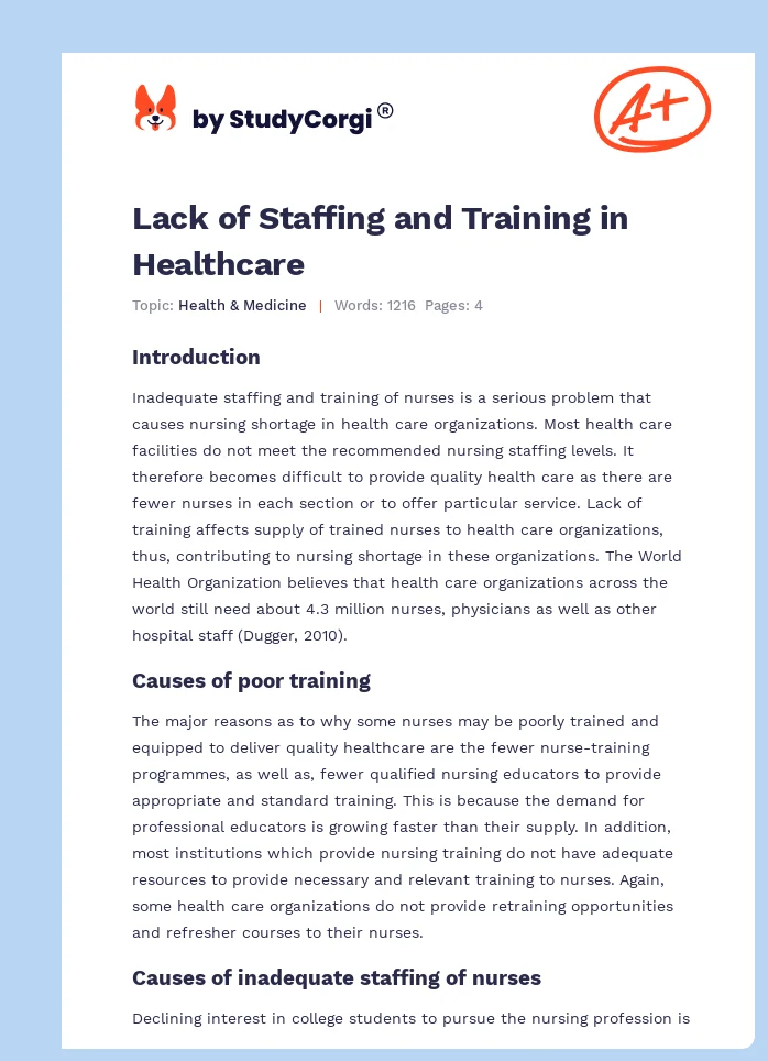 Lack of Staffing and Training in Healthcare. Page 1