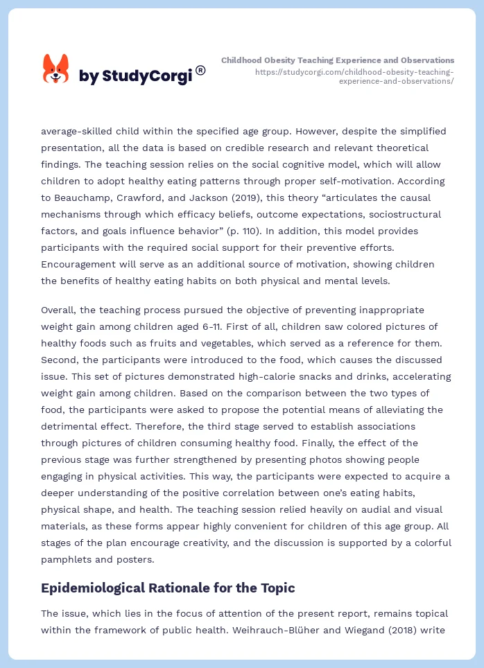 Childhood Obesity Teaching Experience and Observations. Page 2