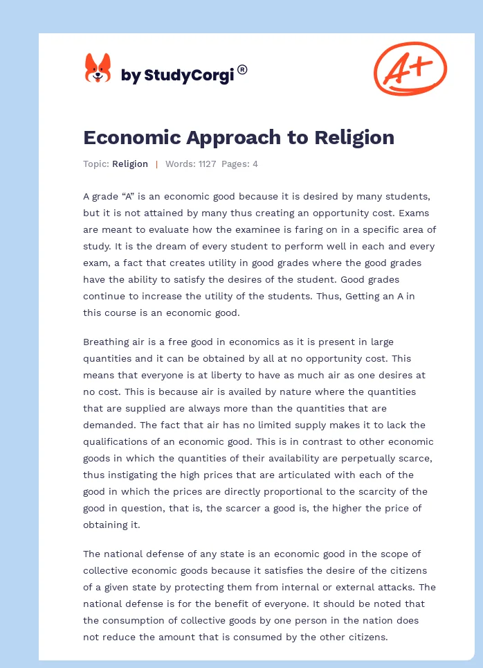 Economic Approach to Religion. Page 1