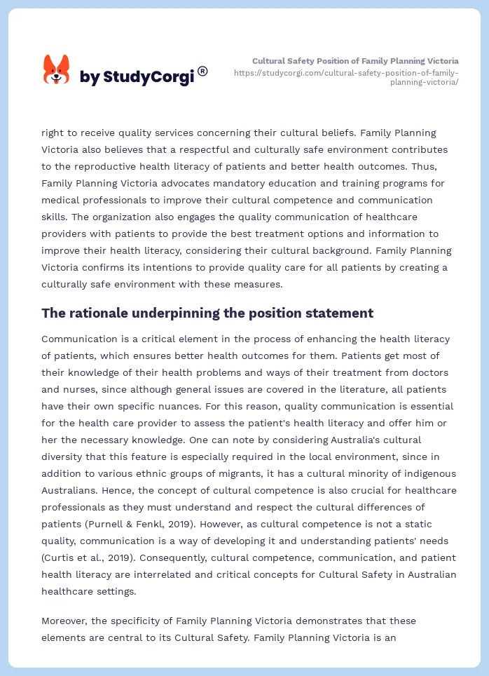 Cultural Safety Position of Family Planning Victoria. Page 2