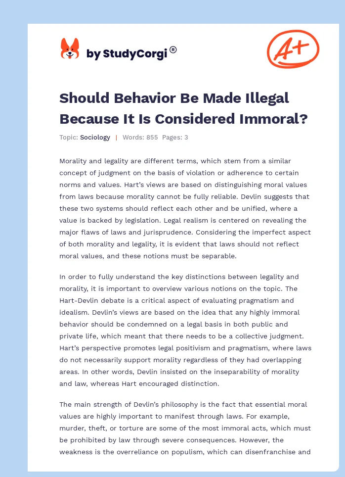 Should Behavior Be Made Illegal Because It Is Considered Immoral?. Page 1