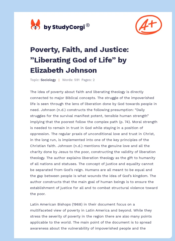 Poverty, Faith, and Justice: ”Liberating God of Life” by Elizabeth Johnson. Page 1
