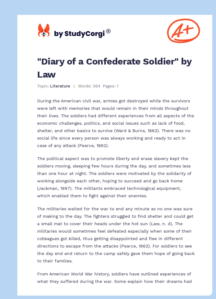 "Diary of a Confederate Soldier" by Law. Page 1