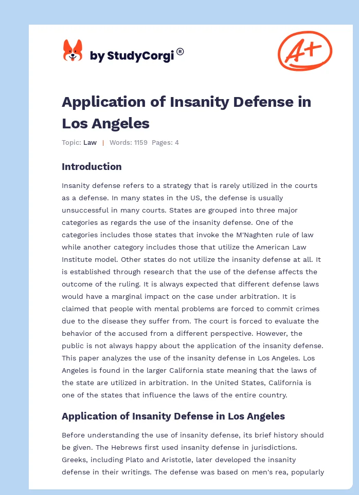 Application of Insanity Defense in Los Angeles. Page 1