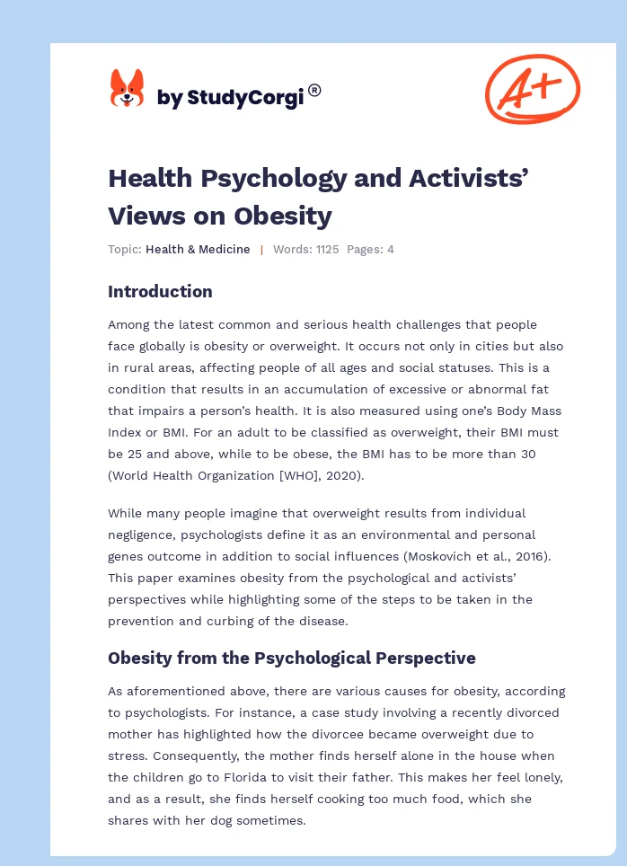 Health Psychology and Activists’ Views on Obesity. Page 1